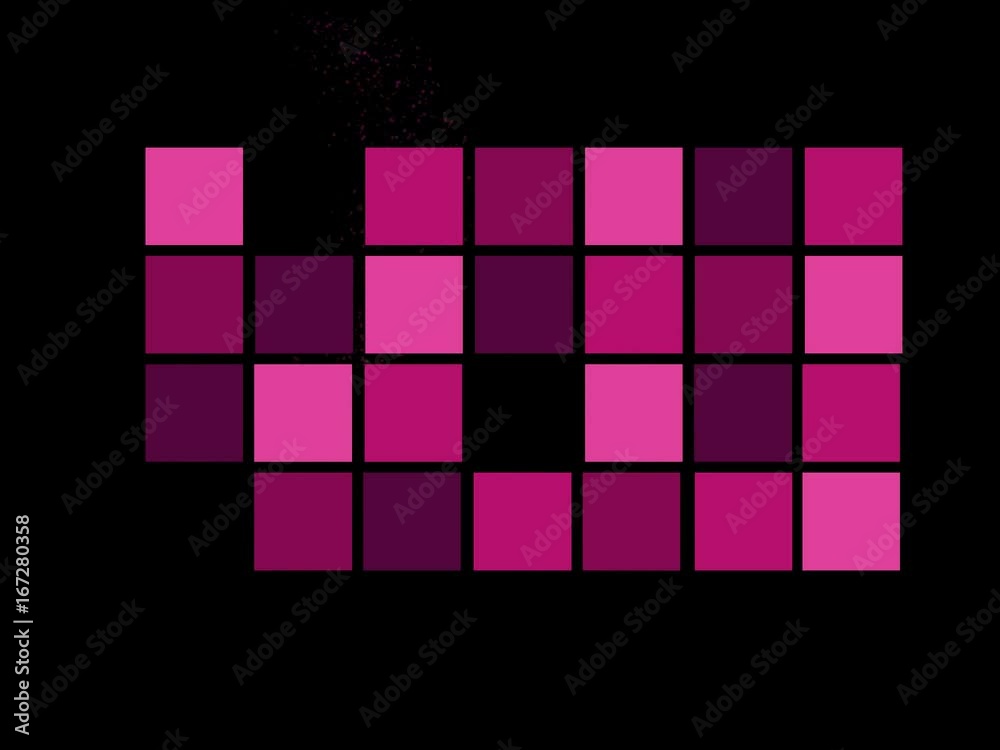 Animierte Pink Karos die sich nacheinander aus dem Bild auflösen – schreddern