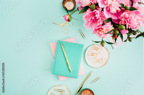 Canvas Print Flat lay home office desk