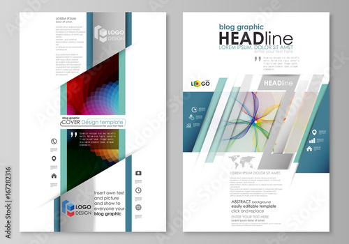 Blog graphic business templates. Page website template, flat vector layout. Colorful design with overlapping geometric shapes and waves forming abstract beautiful background.