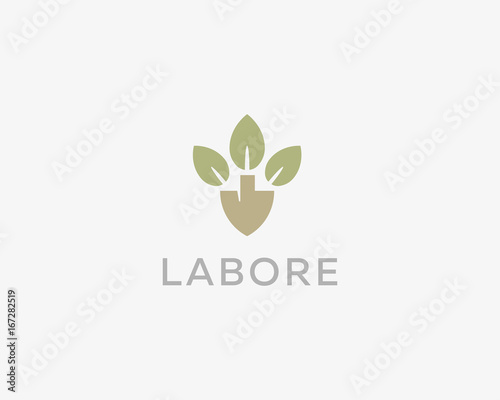 Abstract shovel leaf logo design. Organic farm vector logotype.