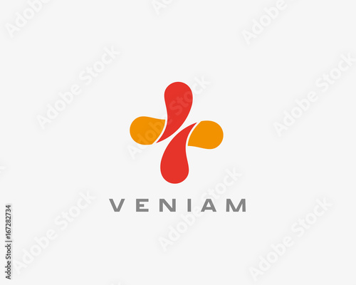 Abstract medical cross logo design. Color creative spiral vector logotype.