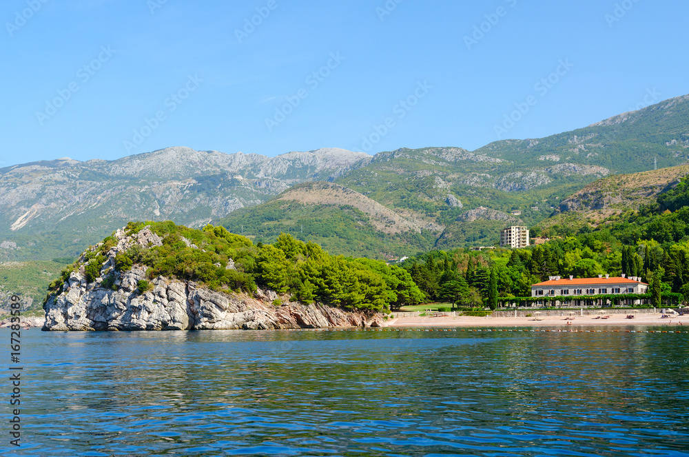 Beautiful view from sea to famous Royal Beach, Milocer, Montenegro