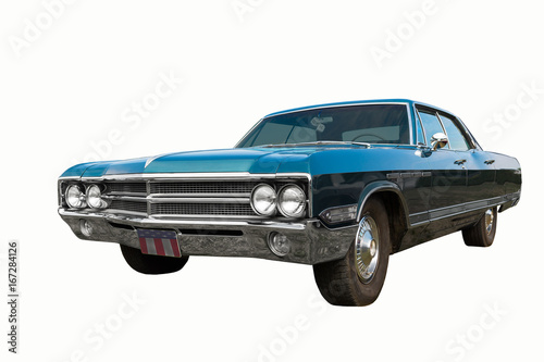 Colorful classic old car - isolated on white background