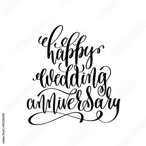 happy wedding anniversary - black and white hand ink lettering