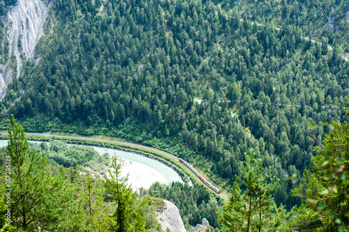 Train track from and glacier express seen from top