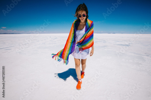 Girl in Uyuni salt flats