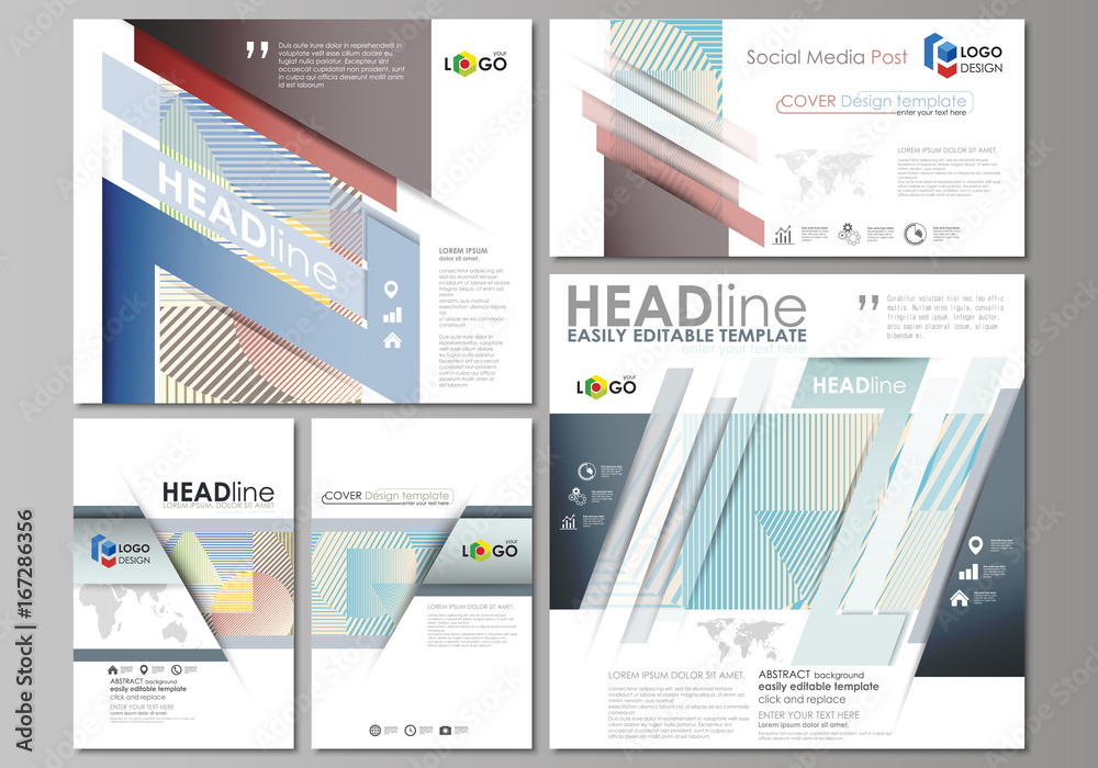 Social media posts set. Business templates. Easy editable abstract flat style template, vector layouts in popular formats. Minimalistic design with lines, geometric shapes forming beautiful background