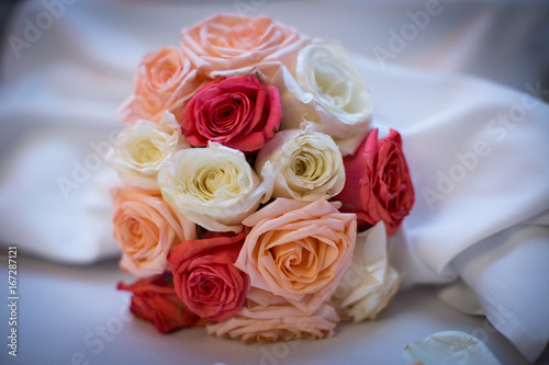 Bride bouquet at wedding reception