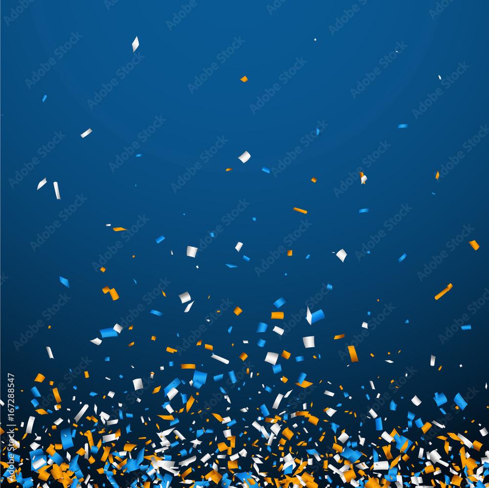 Blue background with colorful confetti. Stock Vector | Adobe Stock