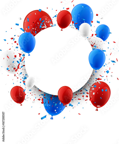 Background with balloons and confetti.