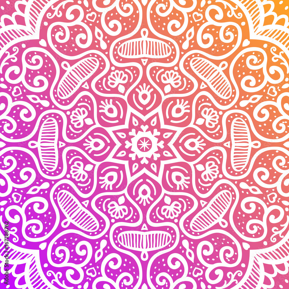 Fototapeta premium Abstract background in bright colors. Fantastic flower, oriental floral patterned mandala. Vector illustration.