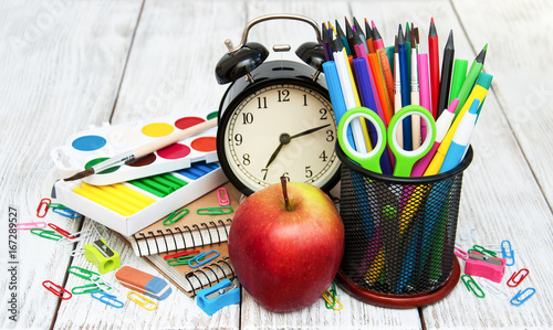 School supplies on a table photo