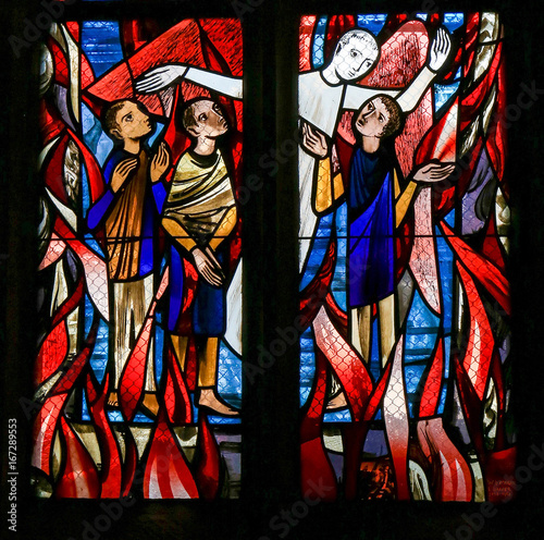 Obraz na plátně Stained Glass in Tubingen - Purgatory