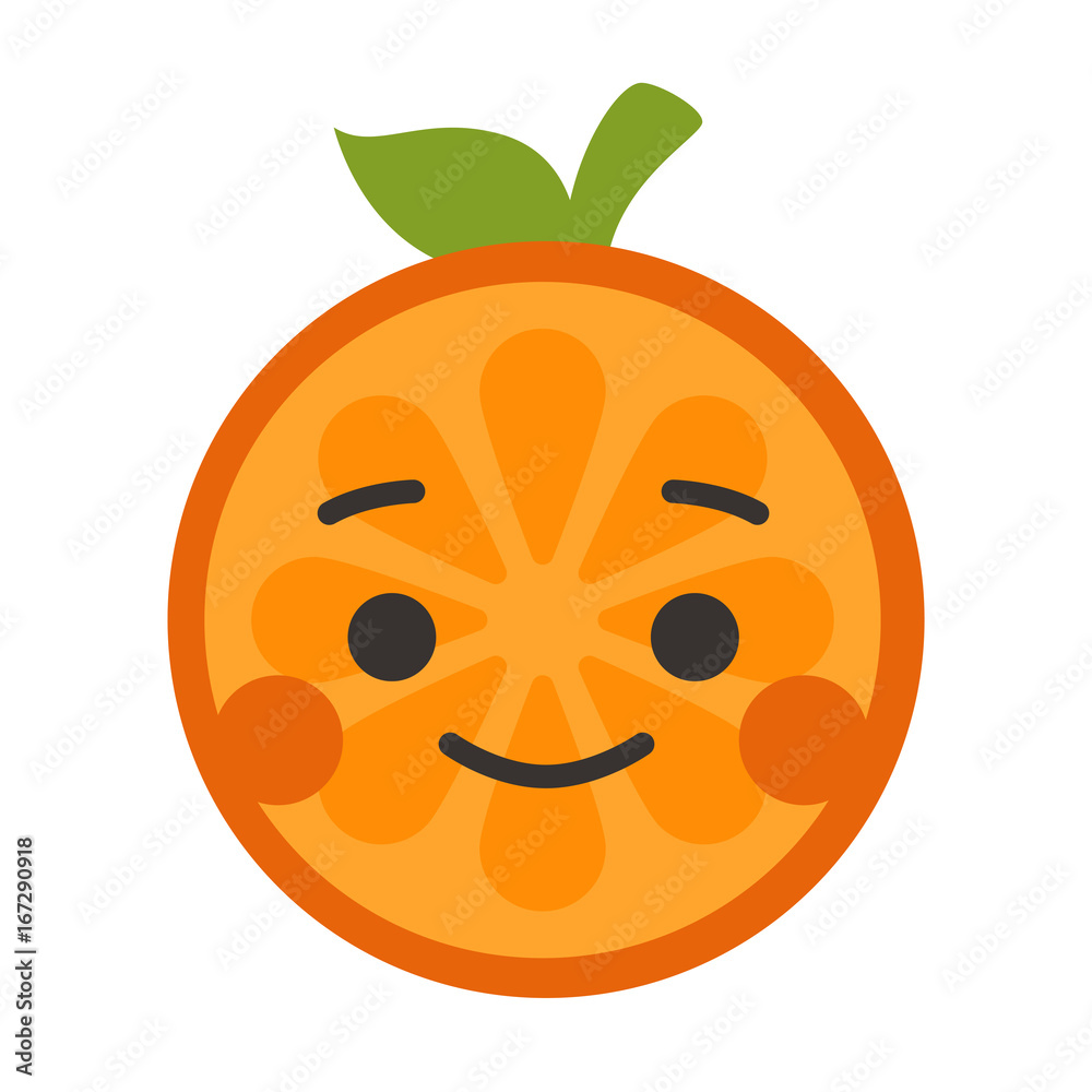 Happy smile emoji. Smiley orange fruit emoji. Vector flat design emoticon icon isolated on white background. Happy smile emoji. Smiley orange fruit emoji. Vector flat design emoticon icon isolated on white background.