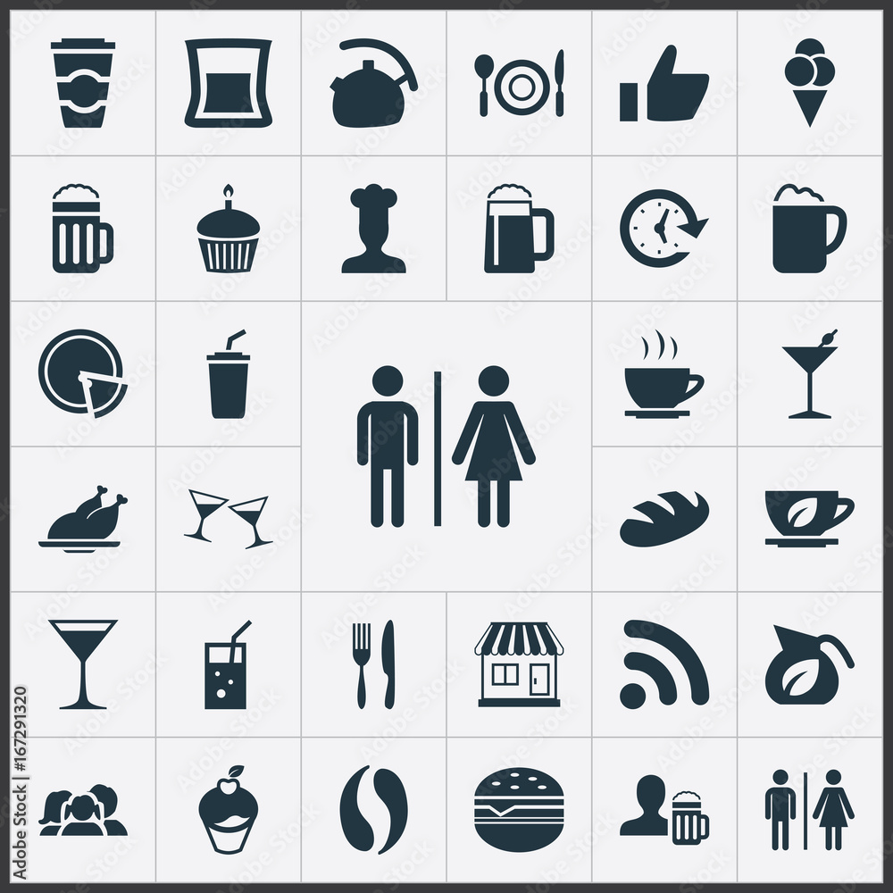 Vector Illustration Set Of Simple Restaurant Icons. Elements Parents,  Glass, Cone And Other Synonyms Kettle, Food And Grill. Stock-vektor | Adobe  Stock