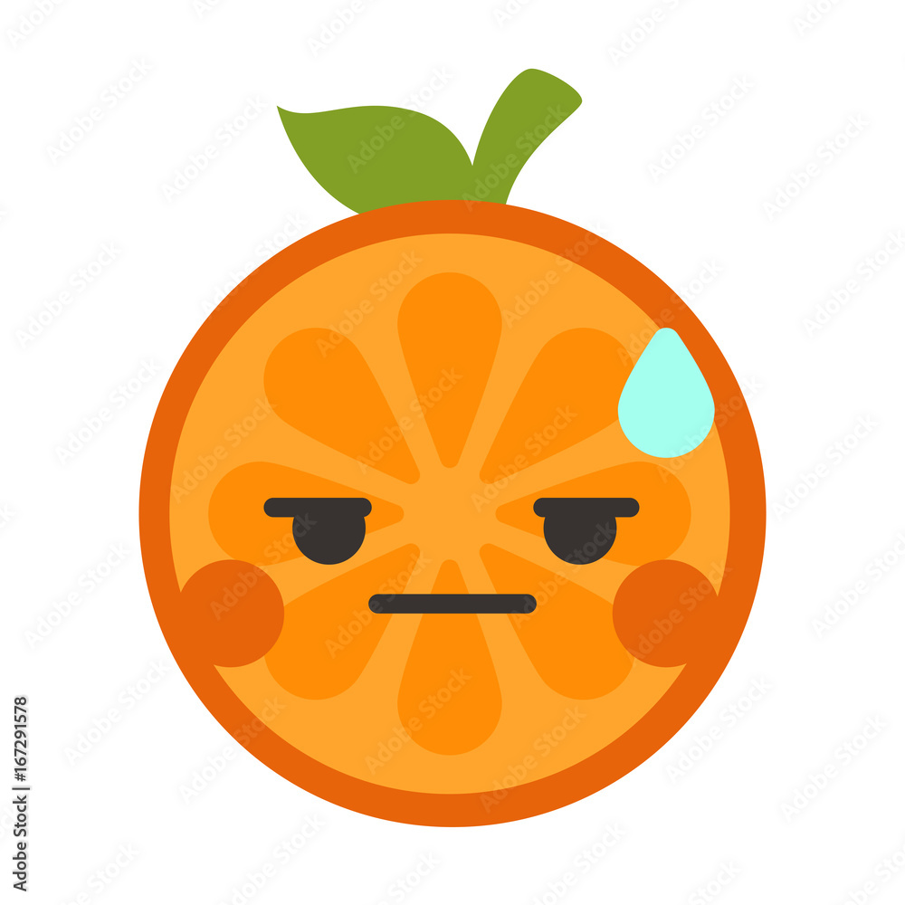 No words straight face emoji. No words feeling orange fruit emoji. Vector flat design emoticon icon isolated on white background. No words straight face emoji. No words feeling orange fruit emoji. Vector flat design emoticon icon isolated on white background.