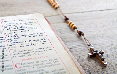 Rosary beads and breviary photo