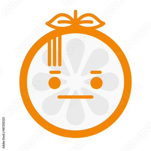 No words straight face emoji. No words feeling orange fruit emoji. Vector flat design emoticon icon isolated on white background.