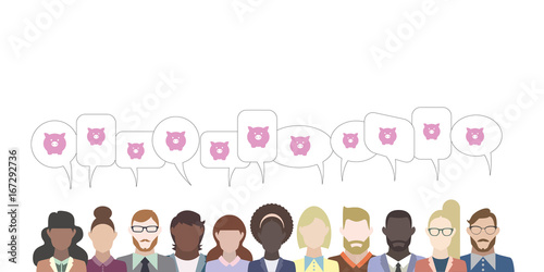 Leute mit Sprechblasen - Sparschwein