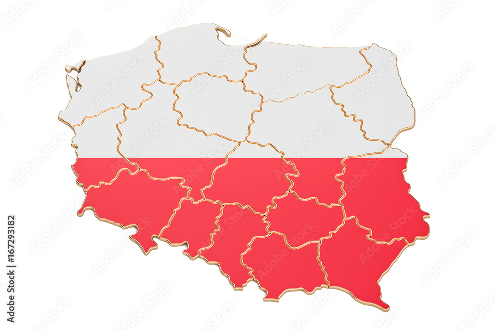 Polish map closeup, 3D rendering Polish map closeup, 3D rendering