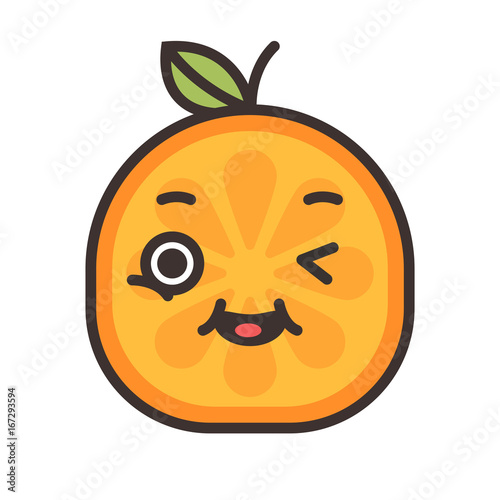 Wallpaper Mural Wink emoji. Winking smiley orange fruit emoji. Vector flat design emoticon icon isolated on white background. Torontodigital.ca