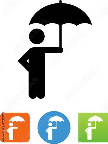 Person Standing Under An Umbrella Icon - Illustration