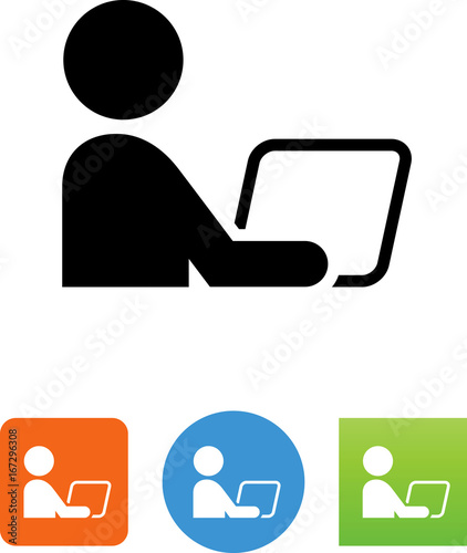 Person Using Computer Icon - Illustration