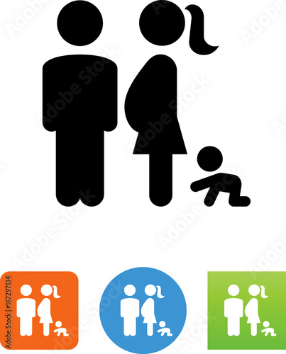 Pregnant Couple With Baby Icon - Illustration