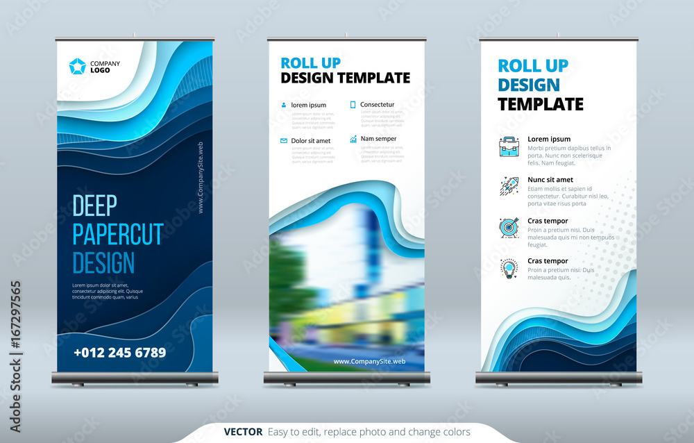 Business Roll Up Banner stand. Presentation concept. Abstract modern roll up background. Vertical template billboard, banner stand or flag design layout. Poster for conference, forum, shop - obrazy, fototapety, plakaty 