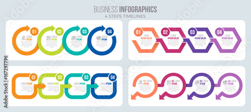 Vector 4 steps timeline infographic template with arrows