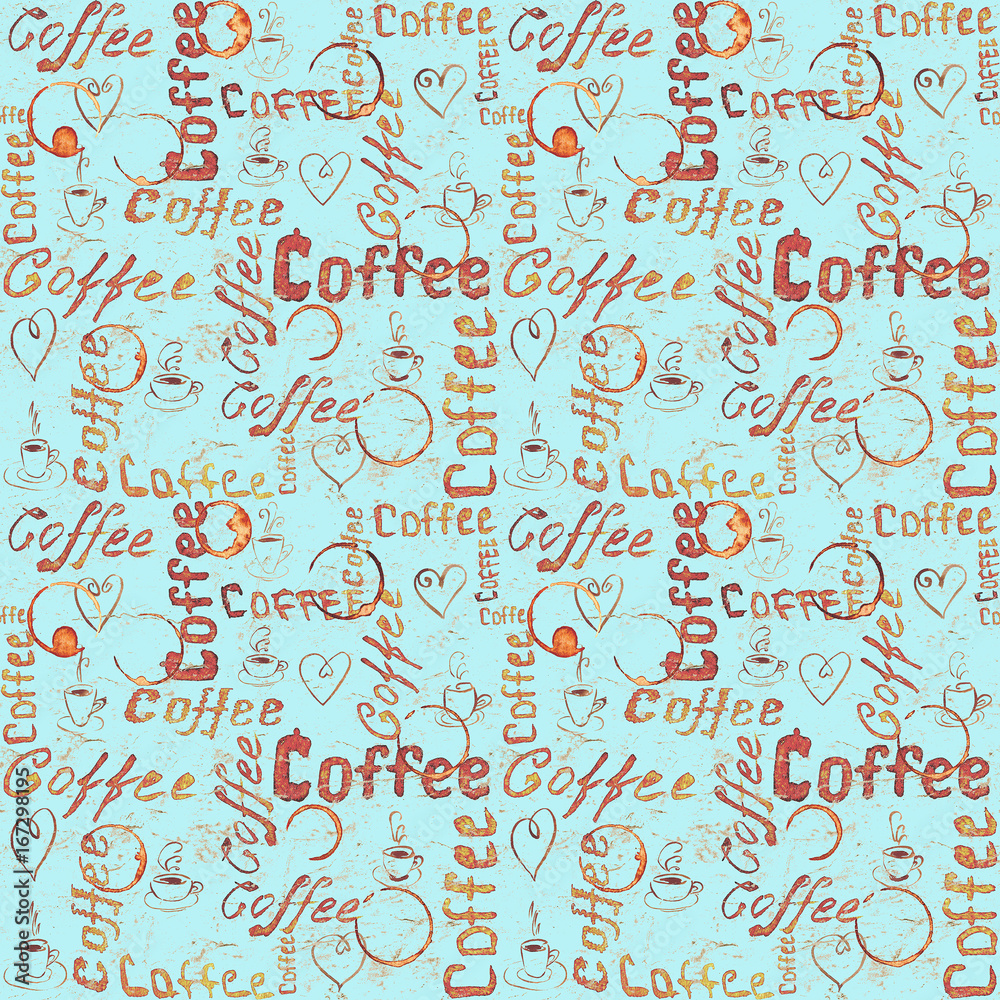 Turquoise coffee seamless pattern