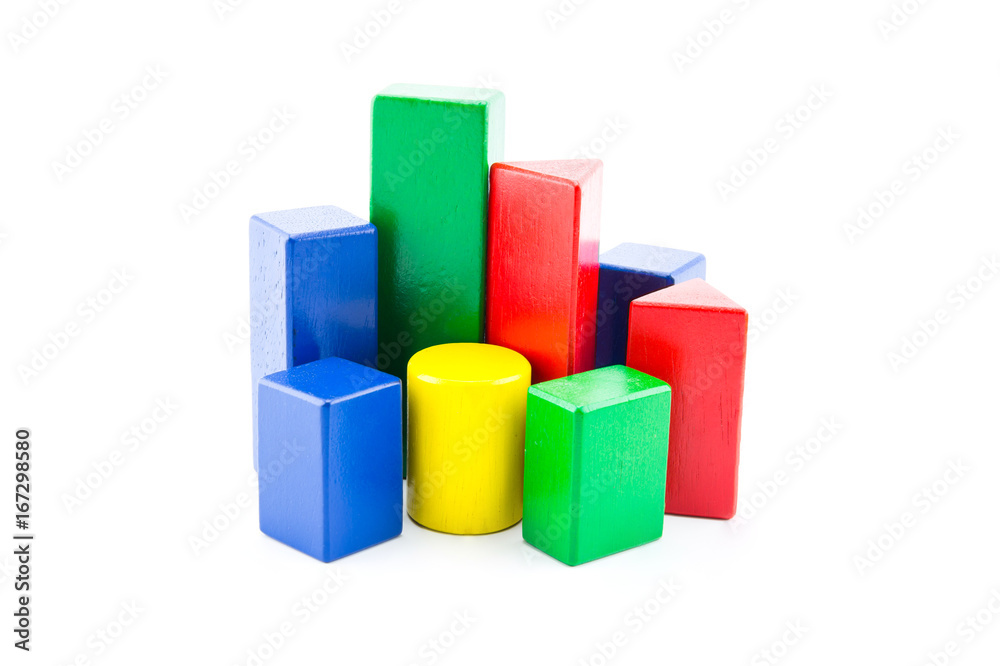 toy wood block multicolor building construction bricks isolated on white background. toy wood block multicolor building construction bricks isolated on white background.