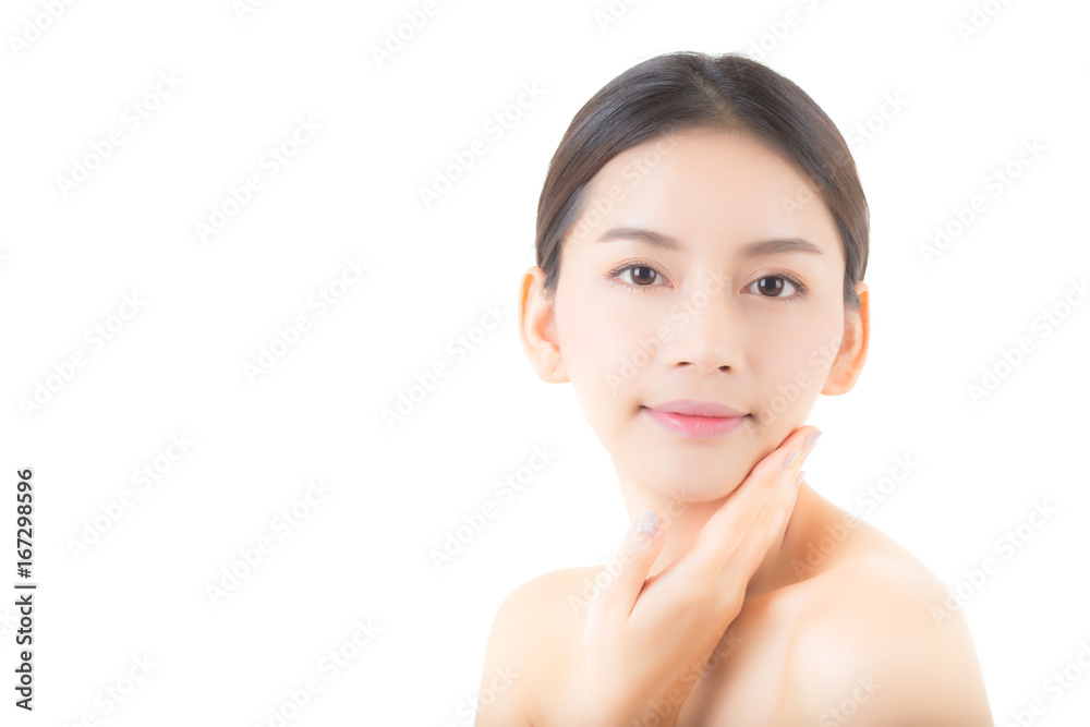 Beautiful girl with makeup, woman and skin care concept / attractive asia girl smilling on face isolated on white background. Beautiful girl with makeup, woman and skin care concept / attractive asia girl smilling on face isolated on white background.