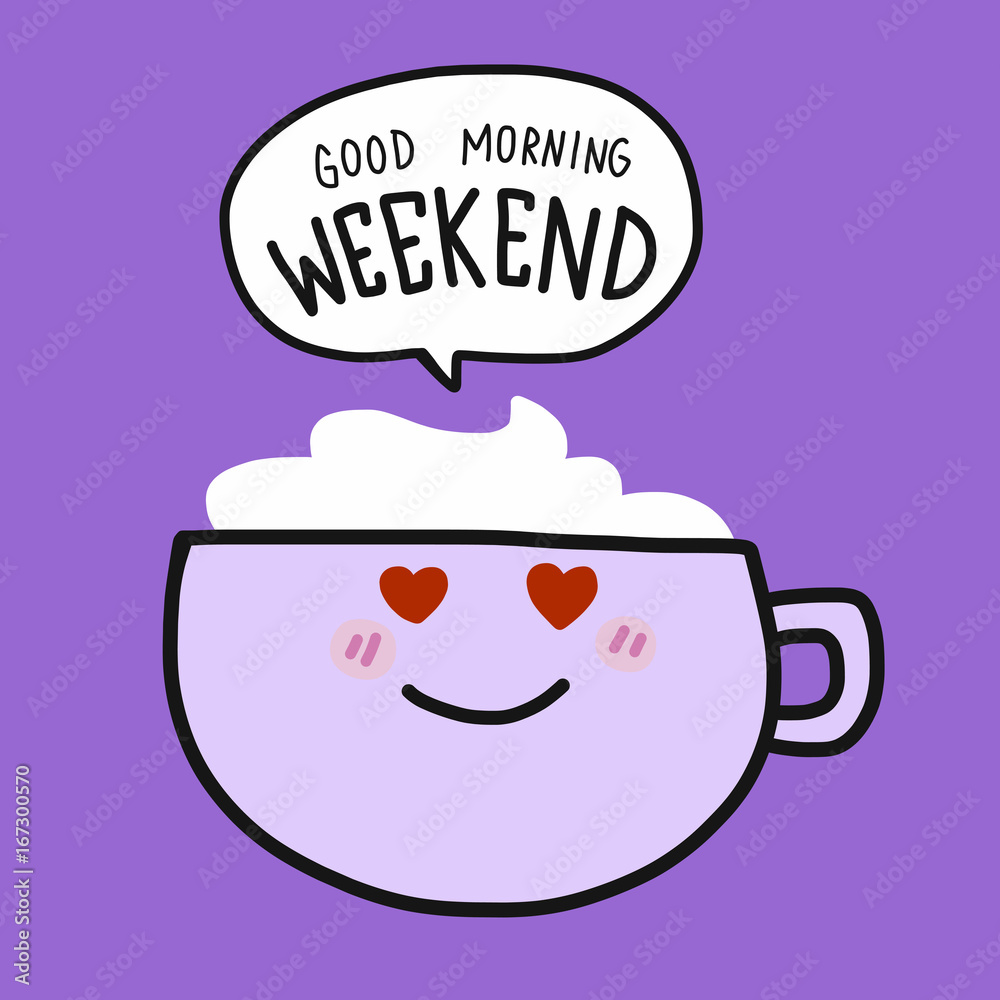 Coffee Cup and good morning friday word in speech bubble cartoon vector illustration Coffee Cup and good morning friday word in speech bubble cartoon vector illustration