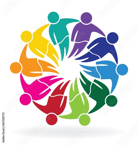 Teamwork meeting business hugging people logo vector