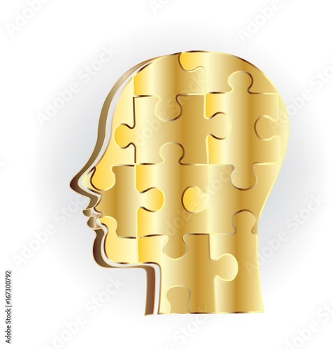 Gold human head puzzle logo vector