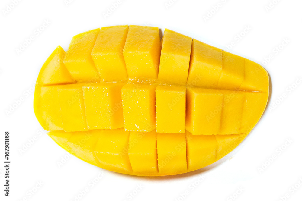 Mango cubes isolated on white background. Mango cubes isolated on white background.