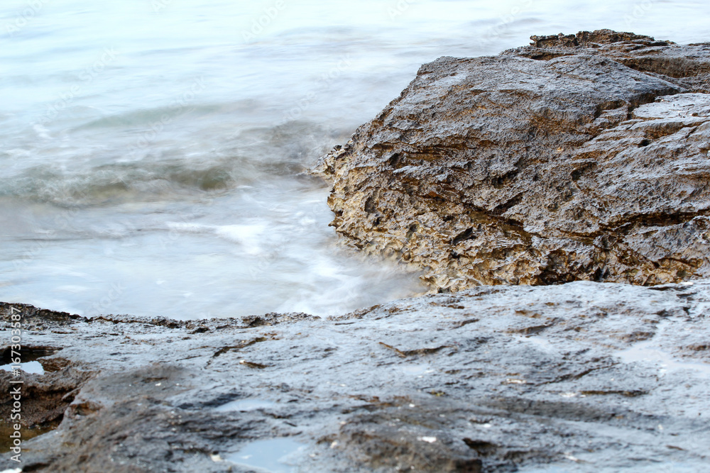 Aegean shore in Greece, Thassos island - waves and rocks - long exposure photography
Aegean shore in Greece, Thassos island - waves and rocks - long exposure photography