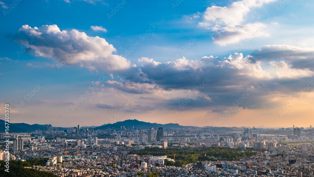 South Korea. Seoul City and skyline with skyscrapers.
