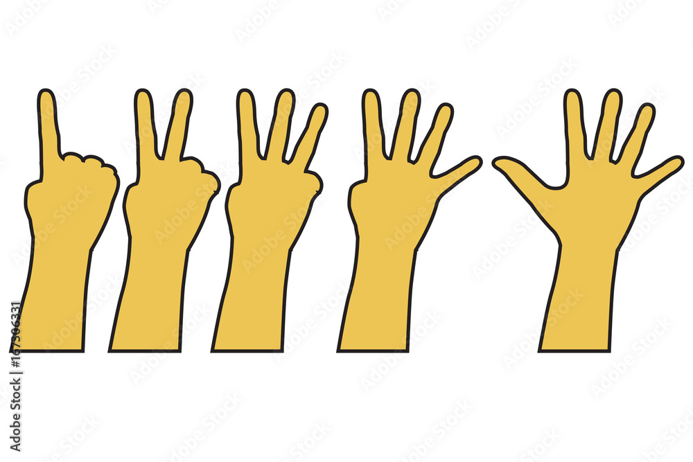 Set of Counting or Voting Hand, One to Five, Isolated on White Set of Counting or Voting Hand, One to Five, Isolated on White