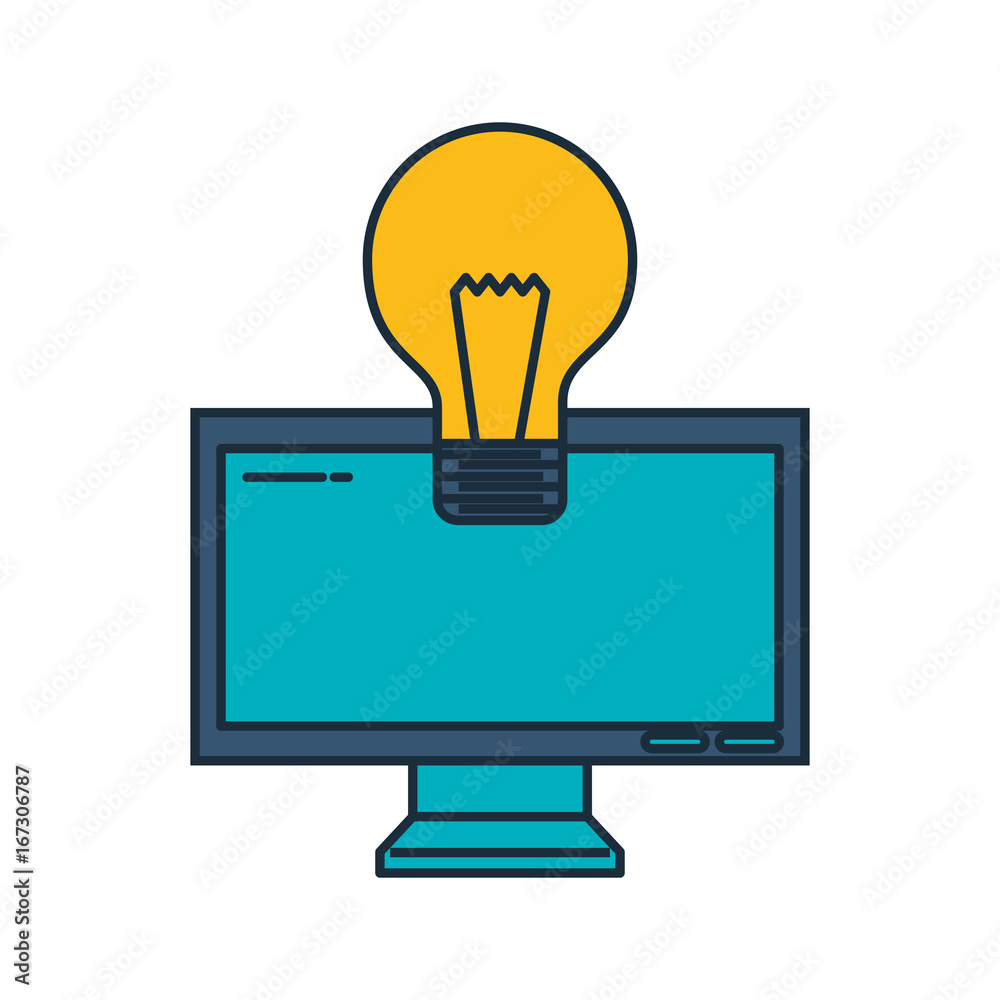 monitor computer with bulb vector illustration design monitor computer with bulb vector illustration design