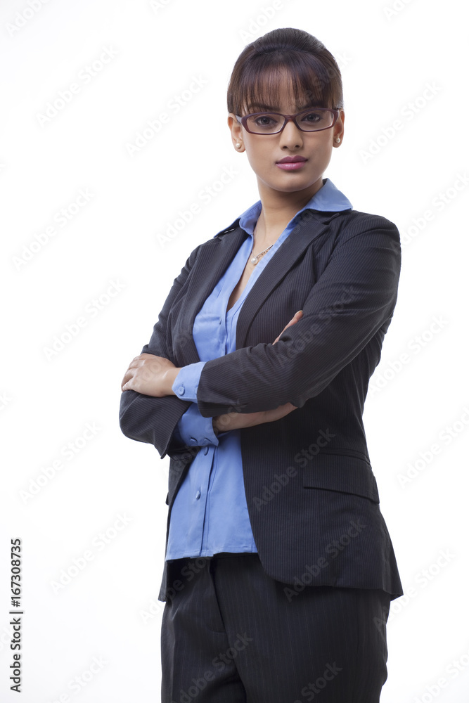 Portrait of confident business woman with arms crossed over white background Portrait of confident business woman with arms crossed over white background