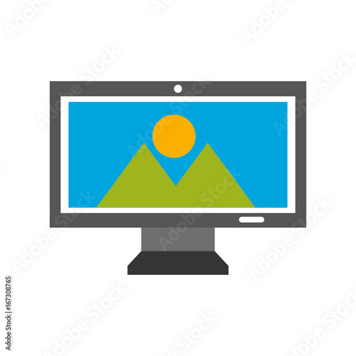 monitor computer with landscape vector illustration design