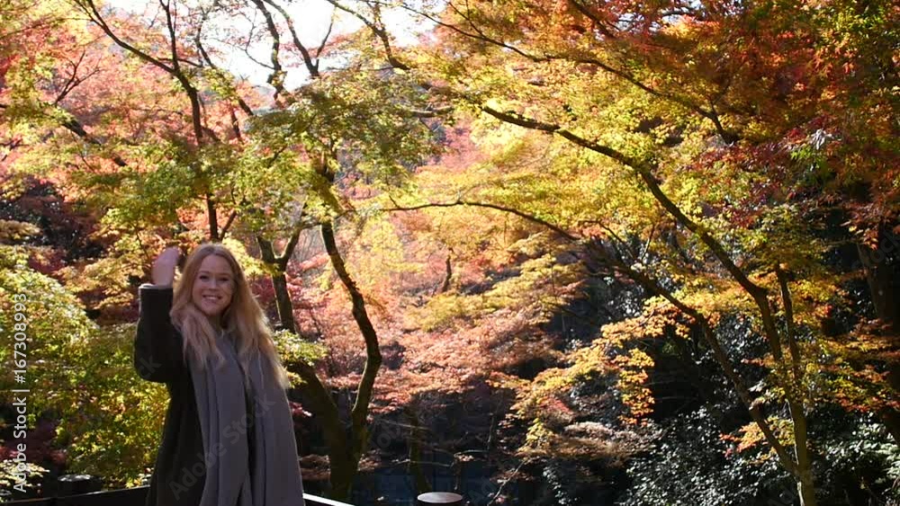 Couple looks at scenic forest in Japan, slow motion Couple looks at scenic forest in Japan, slow motion