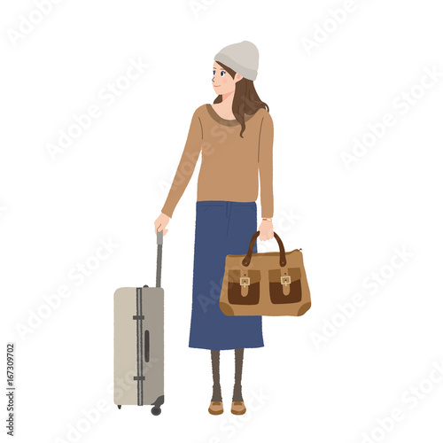旅行する　女性のイラスト