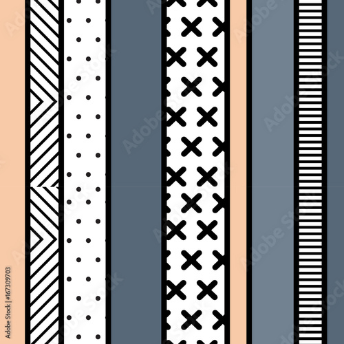 Memphis collection textured striped seamless pattern 