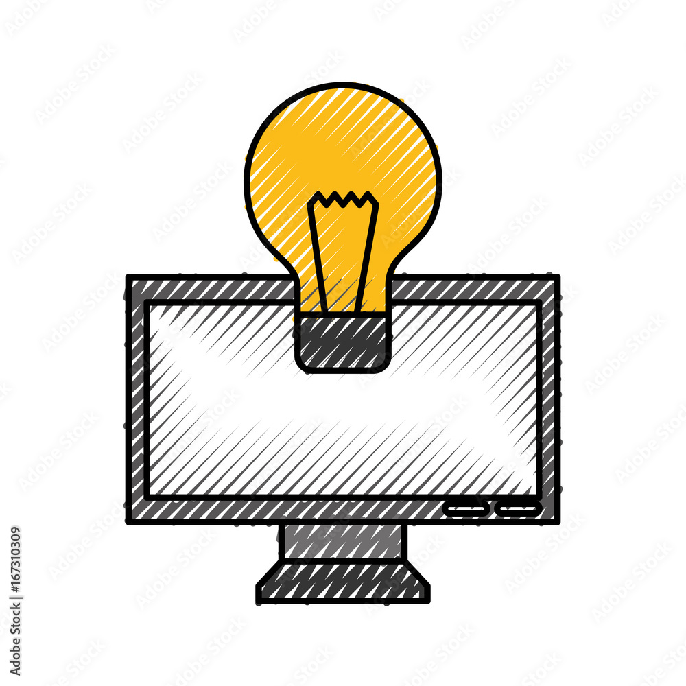 monitor computer with bulb vector illustration design monitor computer with bulb vector illustration design