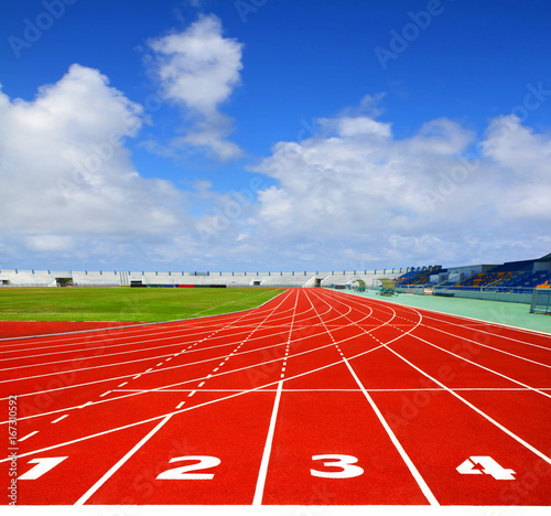 Sport running track with blue sky
