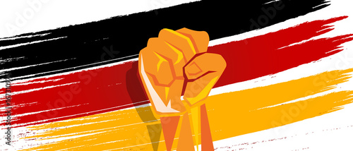 Germany flag independence painted brush stroke with hand fist fight patriotism