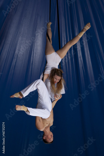 Couple circus air gymnast